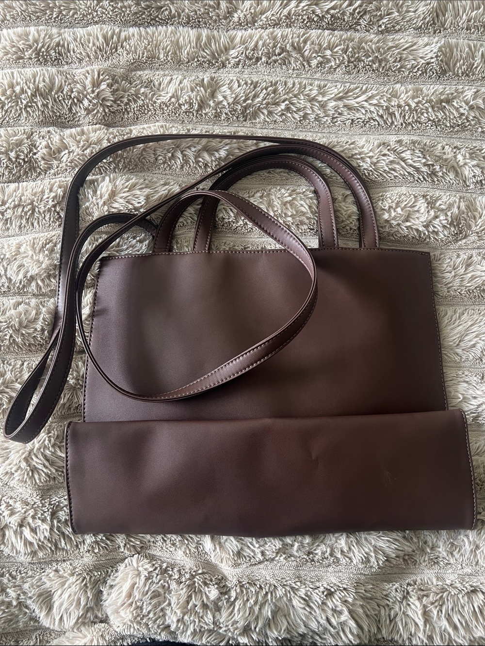 Telfar Chocolate Brown Leather Tote with Debossed Logo - Medium - Picture 2 of 5